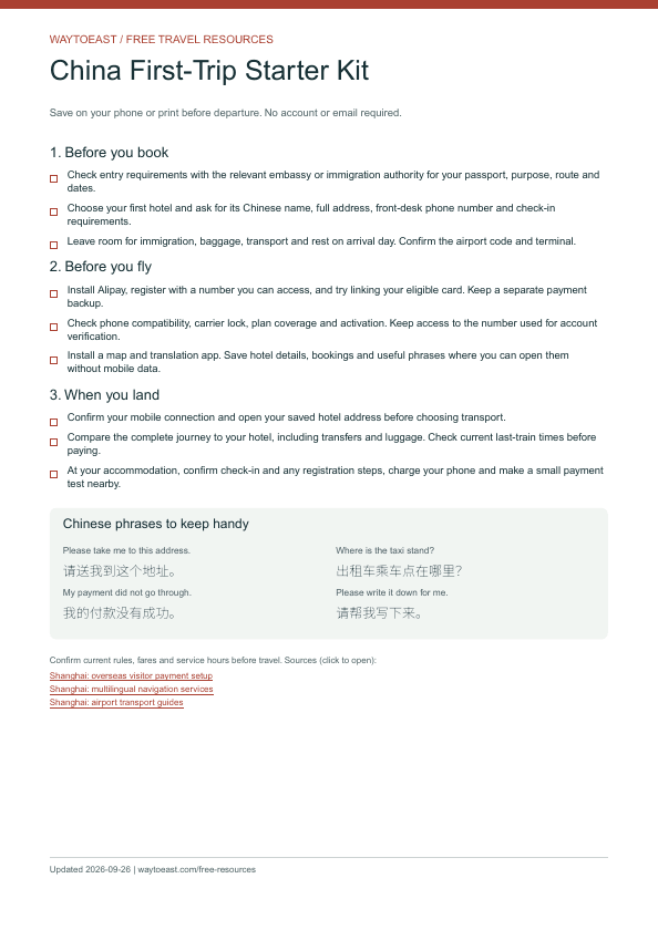 First page of the China First-Trip Starter Kit PDF